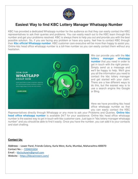 kbc lottery manager number|How to Find KBC Lottery Manager WhatsApp Number .